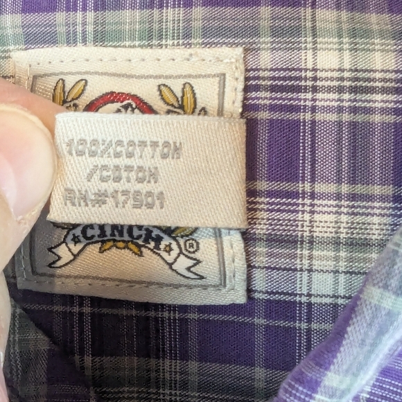 Cinch Size 10 Boys Button Down Shirt Purple White Green - Picture 5 of 9